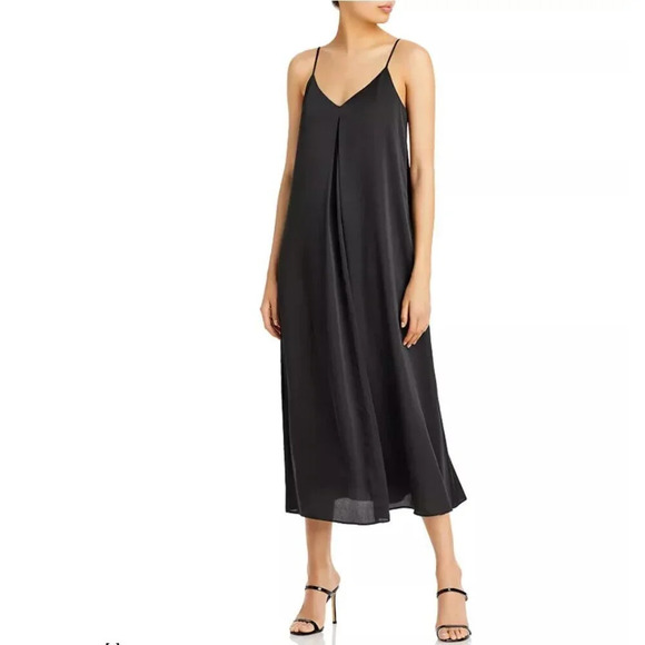Karl Lagerfeld Paris Pleated Sleeveless Skinny Strap Midi Dress NWT Black Size 8 - Picture 1 of 6